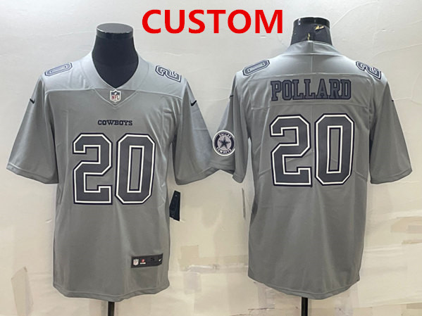 Mens Dallas Cowboys Custom With Patch Gray Atmosphere Fashion Stitched Jersey